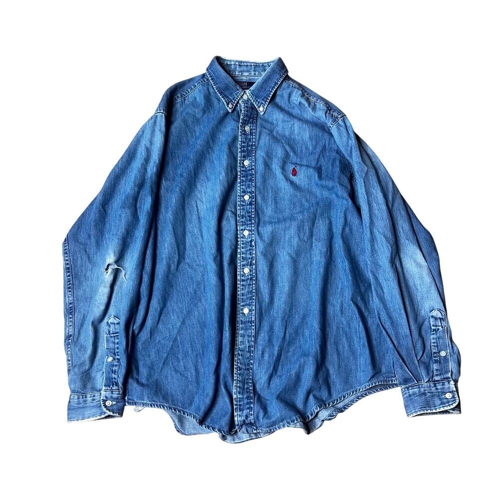 Vintage Polo Ralph Lauren Blue Denim Oversized Button Down Shirt XL